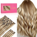 WENNALIFE Hair Extensions Clip In, 9pcs 16inch 150g Ash Brown Highlighted Golden Blonde Thicker Clip In Hair Extensions Real Human Hair Remy hair extension Double Weft Clip in Human Hair Extensions