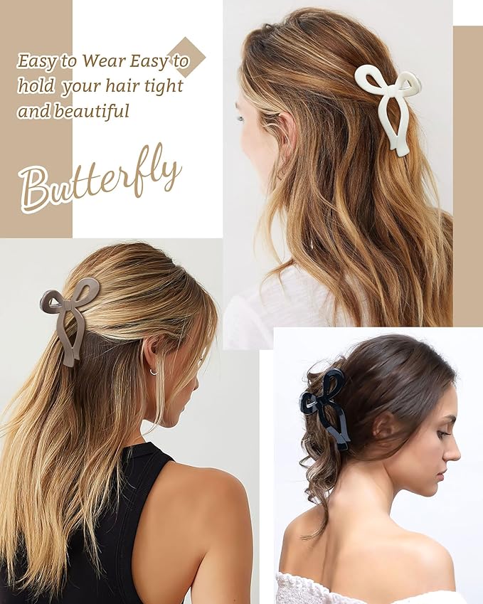 Mesovor 4 Pack Elegant Bow Hair Claw Clips, Nonslip 4.3" Large Hair Grip Hairclips for Thin and Thick | Acrylic Hair Strong Hold Hair Jaw Clamps (Neutral)
