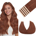 GOO GOO Tape in Hair Extensions Human Hair, #33B Dark Auburn Copper, 16inch 25g 10pcs, Skin Weft Seamless Invisible, Silky Straight with Thick Ends, Remy Human Hair