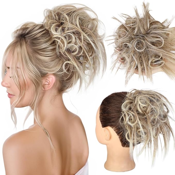 HMD Tousled Updo Messy Bun Hair Piece Hair Extension Ponytail With Elastic Rubber Band Updo Bun Synthetic Hairpieces for Women