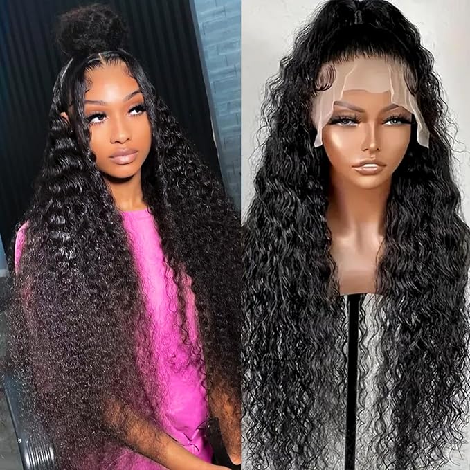 360 Glueless Drawstring Wig Human Hair 22 Inch Pre Plucked Hidden Strap 360 Water Wave Lace Front Wigs,180% Density Curly Wet and Wavy HD Full 360 Lace Frontal Human Hair Wig