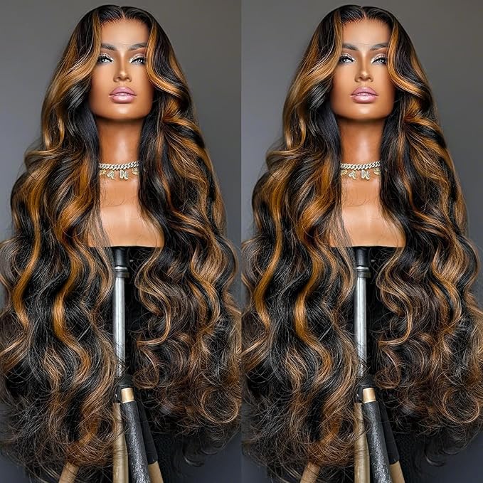 36 Inch Ombre Lace Front Wigs Human Hair Pre Plucked 1B/30 9x6 HD Lace Highlight Lace Fron Wigs Body Wave Lace front Human Hair Wig Glueless Colored Wig…