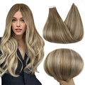 Full Shine Fashion Blonde Tape in Hair Extensions 16 Inch Seamless Tape in Extensions Real Human Hair Color 6 Fading to 6 Brown and 60 Platinum Blonde 50G 20Pcs Straight Remy Hair Extensions Tape in