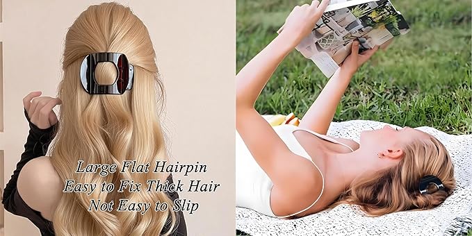 Dodorado Flat Hair Clips,Suerteyay/Hailoyearn Simple Refined Hair Clip, Sturdy Keep No Slip Large Claw Clips,Volume Flat Top Round Clip for Thick or Thin Hair (4p)