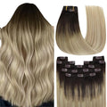 YoungSee 135G Clip in Human Hair Extension Ombre Real Hair Extension Clip in Human Hair Medium Brown Ombre Golden Blonde Mix Platinum Blonde Balayage Real Human Hair Extensions Clip ins 18Inch 7Pcs