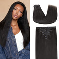 Lashey Yaki Straight Clip in Hair Extensions 7pcs 120g 16 Inch Seamless Clip in Hair Extension Natural Black Clip Ins Real Human Hair for Women