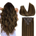 GOO GOO Clip in Hair Extensions Real Human Hair, Remy Human Hair Extensions Clip ins for Women, Natural Human Hair, 24inch 120g 7Pcs, 2C/4E/6C Brown Sugar Swirl Highlights
