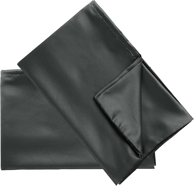 uxcell 2 Pack Silk Satin Pillowcase for Hair and Skin, Cool, Silky, Soft Breathable Pillow Cases Queen Size 20x30 Inch Sateen Pillowcase Black with Envelope Closure