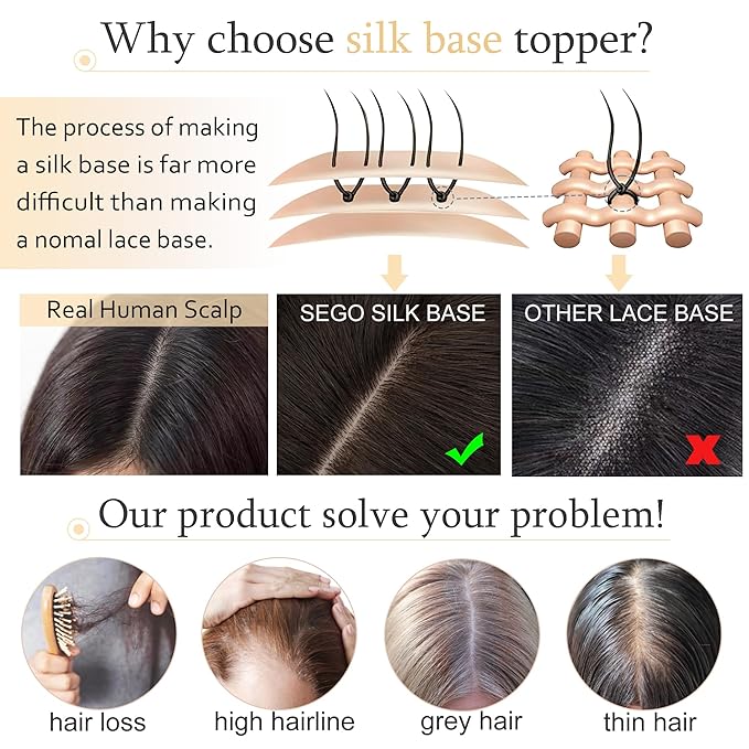 SEGO Hair Toppers for Women Real Human Hair With Bangs, 7 * 13CM Silk Base 100% Remy Human Hair Clip in Top Wiglet Hairpieces Add Volume -8 Inch Platinum Blonde