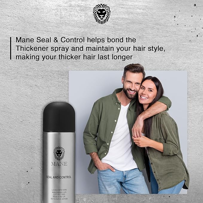 MANE Hair Thickening Spray & Root Touch Up, Seal & Control Combo Pack, Instantly Thicker Hair for Men & Women, Fill in Hairlines and Hide Thinning and Fine Patches - Silver, 12 Colors (6.76 oz)