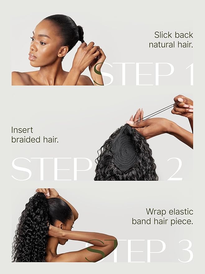 Frodio Clip in Ponytail Extension Human Hair for women 22 Inches Long Water Wave Curly Extension Ponytail Natural Color