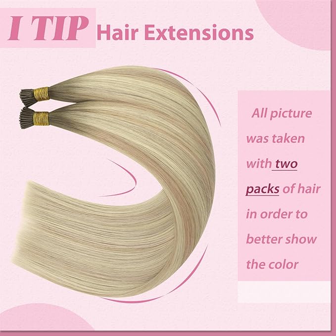 YoungSee I Tips Hair Extensions Real Human Hair Ombre I Tip Extensions Ash Blonde Balayage Platinum Blonde I Tip Extension 18In 60s 50g Itip Hair Extension for Girls