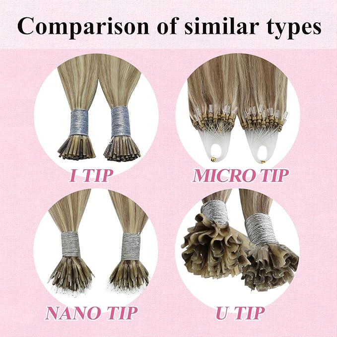 YoungSee Micro Bead Hair Extensions Highlight Microlink Hair Extensions Human Hair Light Brown Highlight Blonde Microbead Hair Extension 14In 50s 50g Beaded Hair Extension Soft for Short Hair