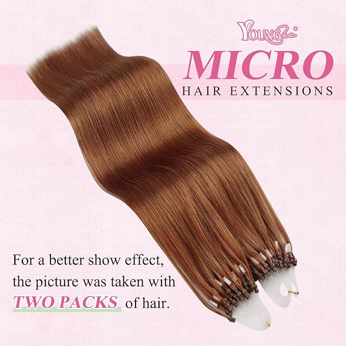 YoungSee Micro Hair Extensions Auburn 16 Inch Micro Bead Hair Extensions Real Human Hair Copper Micro Ring Hair Extension Copper Micro-Link Human Hair Extension 25g 25s Pre Bonded Remy Hair for DIY