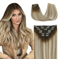 SURNEL Human Hair Clip in Extensions 18 Inch Balayage Walnut Brown to Ash Brown and Golden Blonde 7pcs 160g (7C#3/8/22-18'')