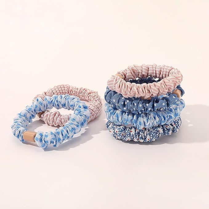 Hair Ties Scrunchies - Small Mini Scrunchy for Women Thick Hair Accessories Cute Soft No Slip Hair Elastics Ponytail Holder for Curly Hair No Damage Hairties Gift for Girls Blue Set