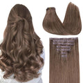 GOO GOO Clip in Hair Extensions Real Human Hair, Remy Human Hair Extensions Clip ins for Women, Natural Human Hair, 24inch 120g 7Pcs, 5 Light Ash Brown