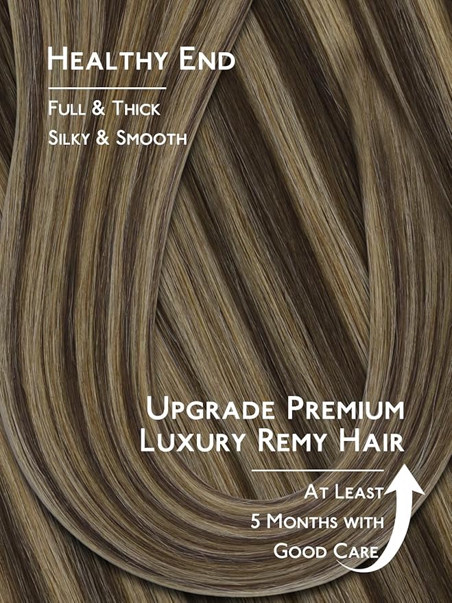 WENNALIFE Invisi Edge 8cm Tape in Hair Extensions Human Hair, 20 Inch 20g 4pcs, Balayage Chocolate Brown to Caramel Blonde Invisible Remy Tape Ins Straight Reusable Extensiones De Cabello Humano