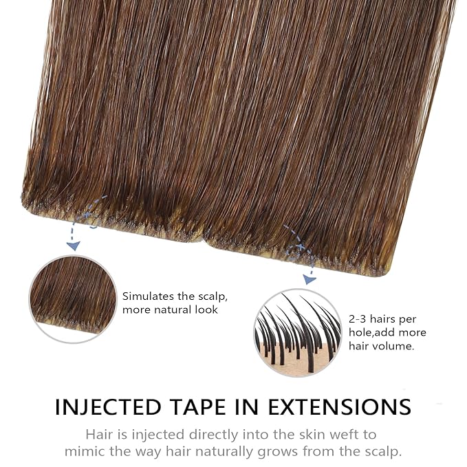 COOKAYU Invisible Human Hair Tape in Extensions, Tape in Hair Extensions Human Hair Medium Brown Invisible Tape ins Hair 20pcs 50g 22Inch
