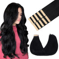 GOO GOO Tape in Hair Extensions Human Hair, 1 Jet black, 16inch 25g 10pcs, Skin Weft Seamless Invisible, Silky Straight with Thick Ends, Remy Human Hair