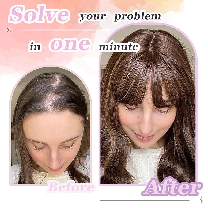 Hair Topper, 360° 3D Hair Toppers for Women with Thinning Crown, 20 Inch Long Wavy Curly Hair Pieces Clip in Bangs (Highlights Champagne Blonde with Brown Root, 20 inch, French Bangs)