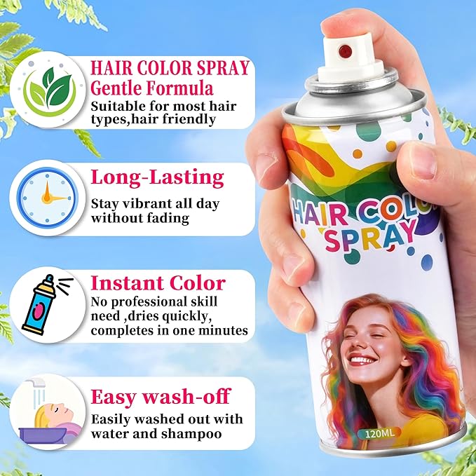 Blue Hair spray,Hair spray temporary for Women Kids Men, Washable Temporary Hair Dye Spray，Spray hair color Non-Sticky，For Christmas Party, Halloween Crazy Hair Day,Cosplay Party (Blue, 4.06 oz)