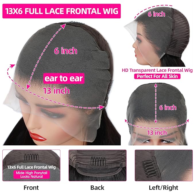 Lemoda 13x6 Full Lace Frontal Wig 180% Density Straight Lace Front Wigs Human Hair HD Transparent Lace Glueless Wig Pre Plucked 15A Brazilian Virgin Human Hair Wigs for Women 18 Inch
