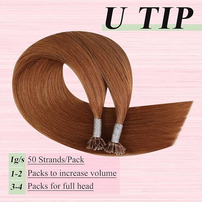 YoungSee Copper U tip Hair Extensions Copper U Tips Human Hair Extensions Easy to Apply 14In 50s/50G