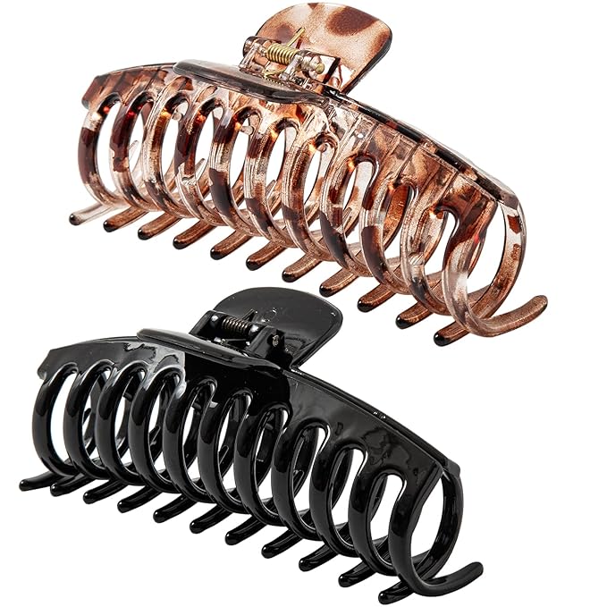 5.5 Inches Extra Large Hair Clips for Long Thick Hair Women’s Jumbo Hair Claw Clips 2 Counts in Set Hair Accessories (jaguar and black)