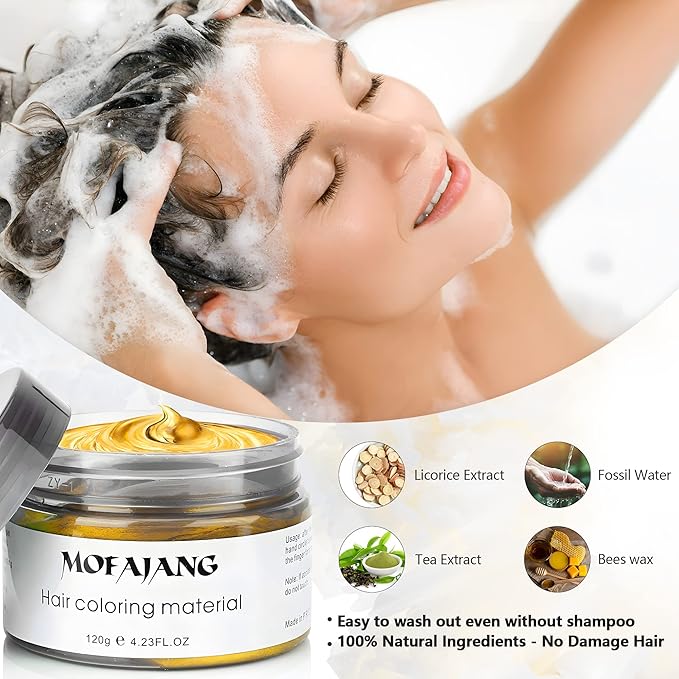 Gold Temporary Hair Dye Wax Natural Instant Hair Color Wax Pomades 4.23 oz, Hair Styling Clay for Party, Cosplay, Halloween, Christmas