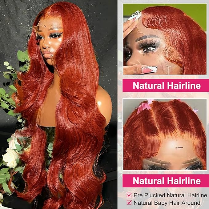 AMIRTY Ginger Wig Human Hair 13X4 HD Transparent Lace Front Wigs Human Hair Pre Plucked with Baby Hair Chestnut Brown #33 Wigs For Women Glueless Wigs Human Hair 20 Inch