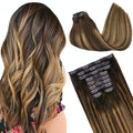 GOO GOO Clip in Hair Extensions Real Human Hair, Remy Human Hair Extensions Clip ins for Women, Natural Human Hair, 22inch 200g 9Pcs, #4/27/4 Balayage Chocolate Brown to Caramel Blonde