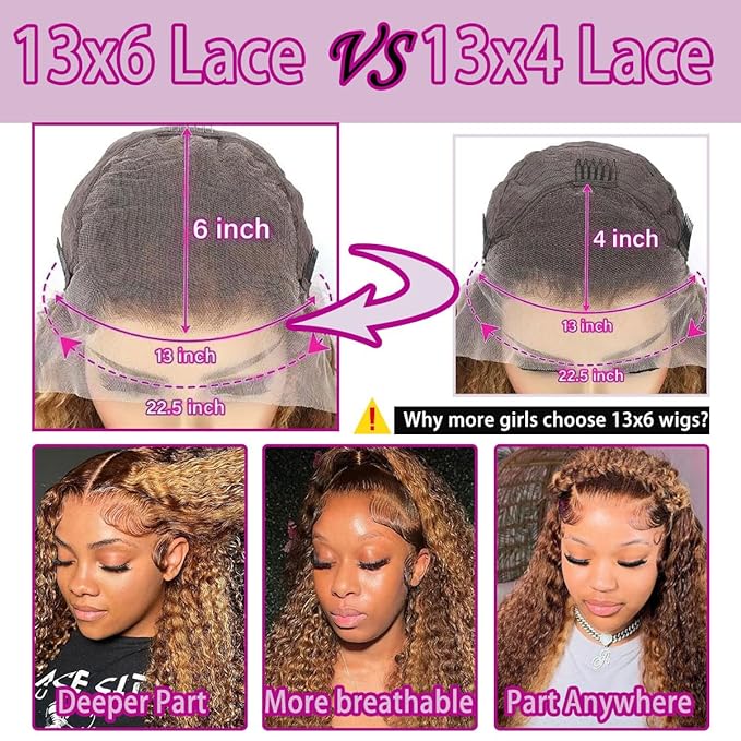 32inch Highlight Curly Lace Front Wigs Human Hair 13x6 Ombre Deep Wave Lace Front Wig Human Hair Pre Plucked P4/27 210% Density HD Lace Frontal Curly Human Hair Wig for Women