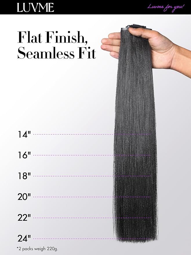 LUVME Yaki Straight Seamless 110g 7Pcs Clip in Hair Extensions Full Max with 20inch Remy Human Hair Extensions, Natural Black 100% Real Soft Hair