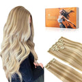 DOORES Human Hair Clip in Extensions, Balayage Dark Blonde Highlighted Bleach Blonde 24 Inch 9pcs 150g, Clip in Hair Extensions Remy Hair Extensions Silky Straight Extensions For Women Thick