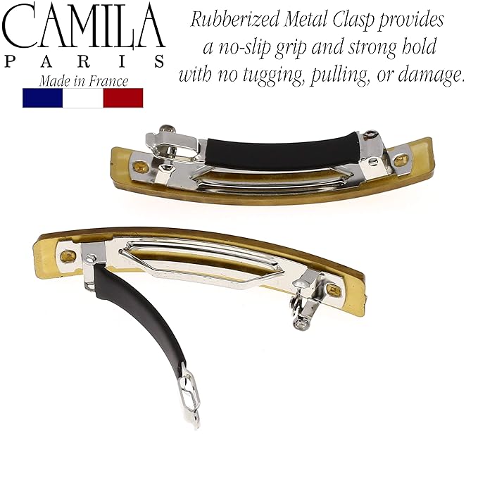 Camila Paris CP2939 French Hair Barrette Clip for Girls, Set of 2 Rubberized Metal Clasp Strong Hold Grip Hair Clips for Women, No Slip and Durable Styling Girls Hair Accessories, Made in France
