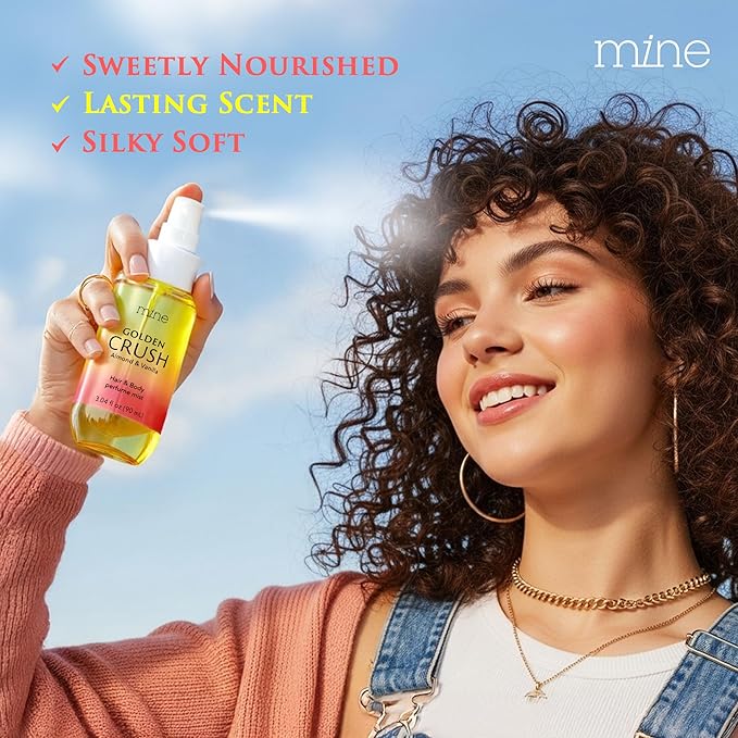 Mine Hair Perfume for Women, Hair and Body Mist - IFRA Safety Certificate, Long Lasting, Lightweight, Freshen Hair, Body & Pillows - Almond & Vanilla Scent - 3.04 oz