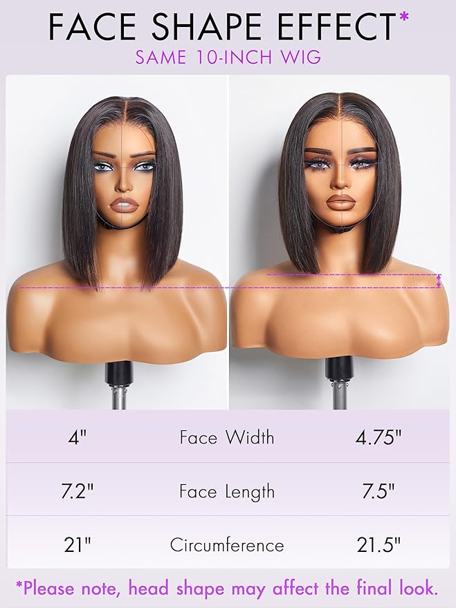 LUVME Ready to Go Bob Wig, Natural Black, Glueless, 100% Unprocessed Virgin Human Hair, Medium Size, 22-22.5 Inches