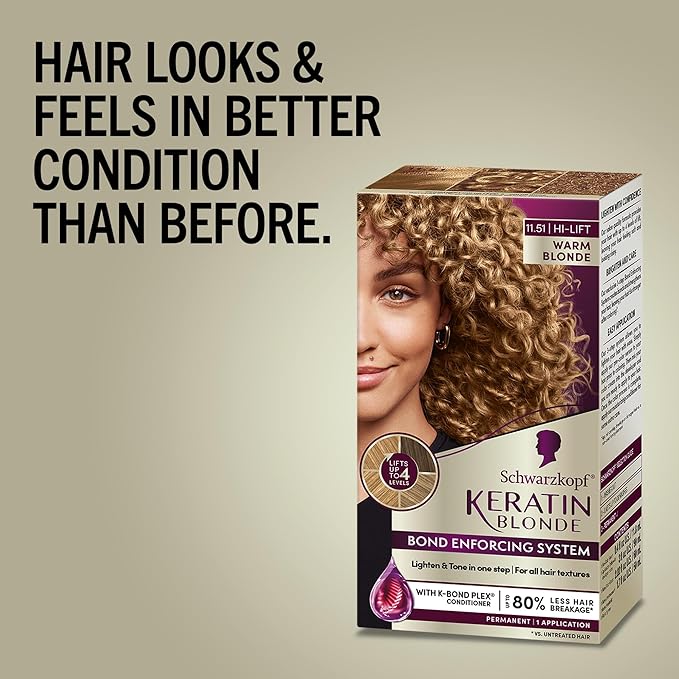 Schwarzkopf Keratin Blonde Hair Dye, 11.51 High Lift Warm Blonde, Professional Quality Permanent Hair Color, Bond Enforcing System, Pre-Color Serum & Conditioner Included