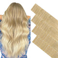 GOO GOO Invisi Edge Tape in Hair Extensions Human Hair, 18AT60A Pearl Ash Blonde Highlights 20pcs injected with 20pcs classical tape ins, 10inch 60g, Virgin Remy Hair, Natural Look