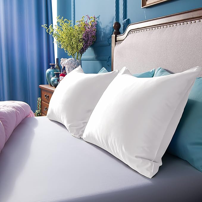 NTBAY Zippered Satin Pillow Cases for Hair and Skin, Luxury King Hidden Zipper Pillowcases Set of 2, 20x36 Inches, Pure White