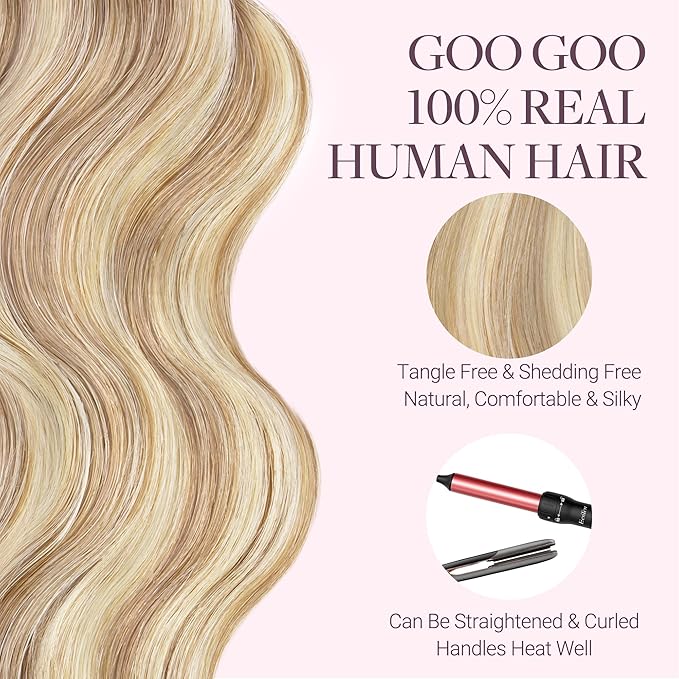 GOO GOO Tape in Hair Extensions Human Hair, 18F/60A Balayage Light Wheat Platinum Blonde, 22inch 50g 20pcs, Skin Weft Seamless Invisible, Silky Straight with Thick Ends, Remy Human Hair