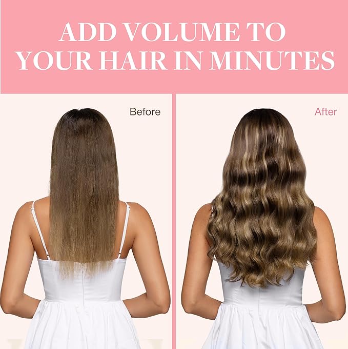 GOO GOO Clip in Hair Extensions Real Human Hair, Remy Human Hair Extensions Clip ins for Women, Natural Human Hair, 24inch 120g 7Pcs, 4/27/4 Balayage Chocolate Brown to Caramel Blonde