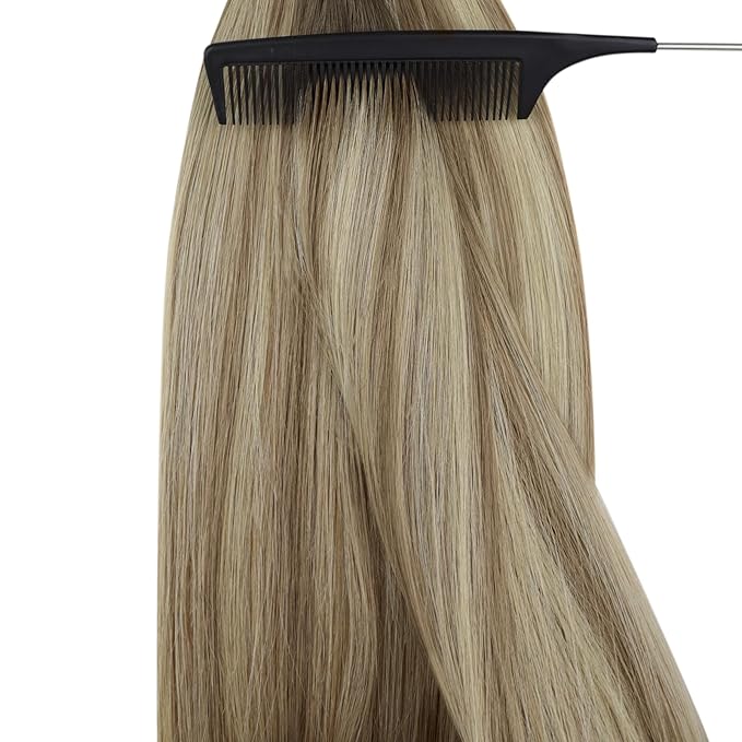 YoungSee Nano Ring Hair Extensions Ombre 16 Inch Nano Tip Hair Extensions Real Human Hair Dark Brown Ombre Light Brown with Blonde Nanobead Hair Extension Human Hair Balayage for Daily 50s 50g