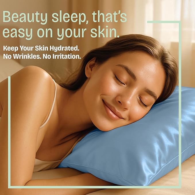 BLISSFORD Luxury Satin Pillowcase for Hair – Standard Satin Pillowcase with Zipper, Jewel Blue (Pillowcase Set of 2)