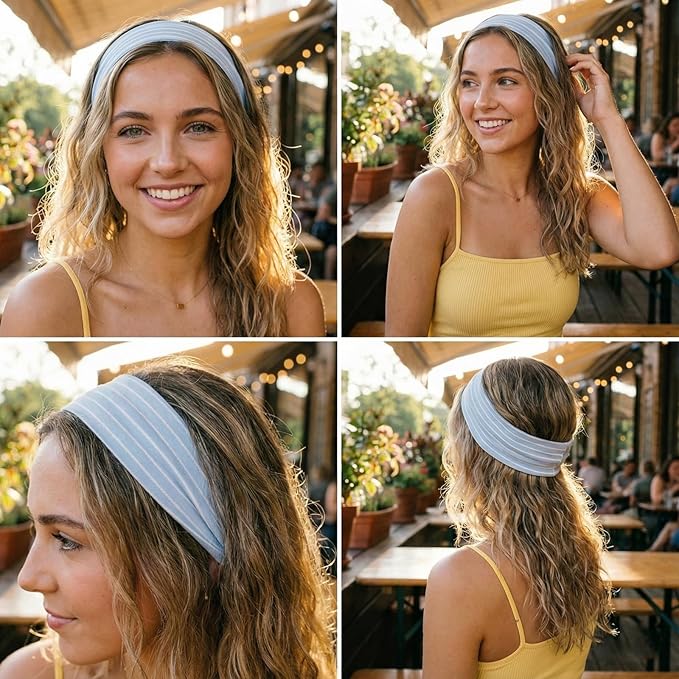 Stretchy Striped Headbands for Women & Girls 4 Pack Soft Headbands for Yoga Gym Hair Wrap Cute Elastic Hair Bands