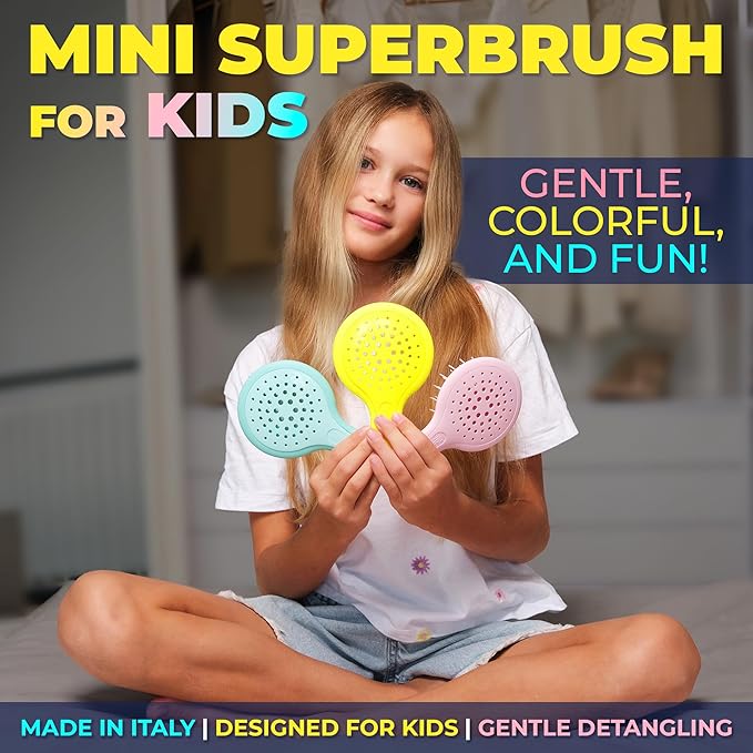 Janeke Mini Superbrush – Kids Hair Brush & Small Hair Brush for Detangling – Gentle Anti-Static Bristles – Vented Brush for Wet or Dry Hair – Great for Curly, Thick, Fine, and Wavy Hair (Mini Yellow)