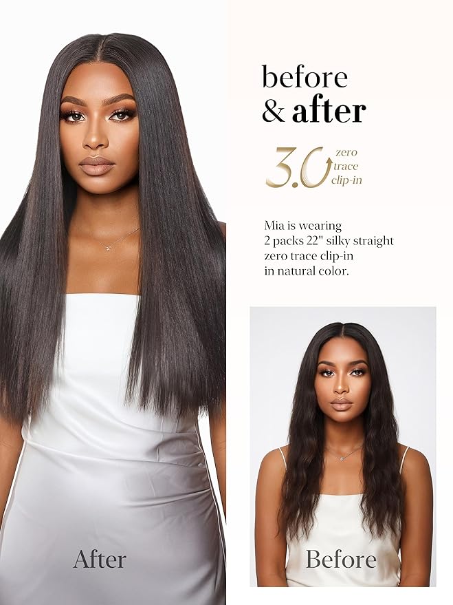 LUVME 0.59mm Zero Trace Invisible Clip in Hair Extensions, Yaki Straight 2 Pack 6 Pcs 100g 24 Inch, 100% Real Human Hair Clip Ins, Lightweight Invisible Volume for Daily Wear, Work & Parties