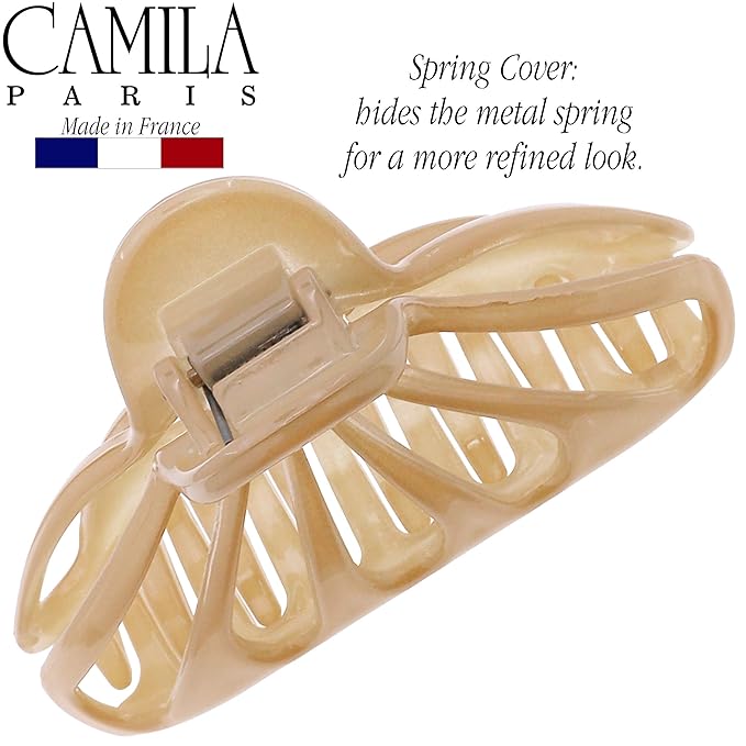 Camila Paris CP3082 French Hair Clip for Women Thick Long Curly Wavy Hair, Beige, Girls Hair Claw Clip Fashion Styling Accessory, Strong Hold No Slip Grip, Made in France
