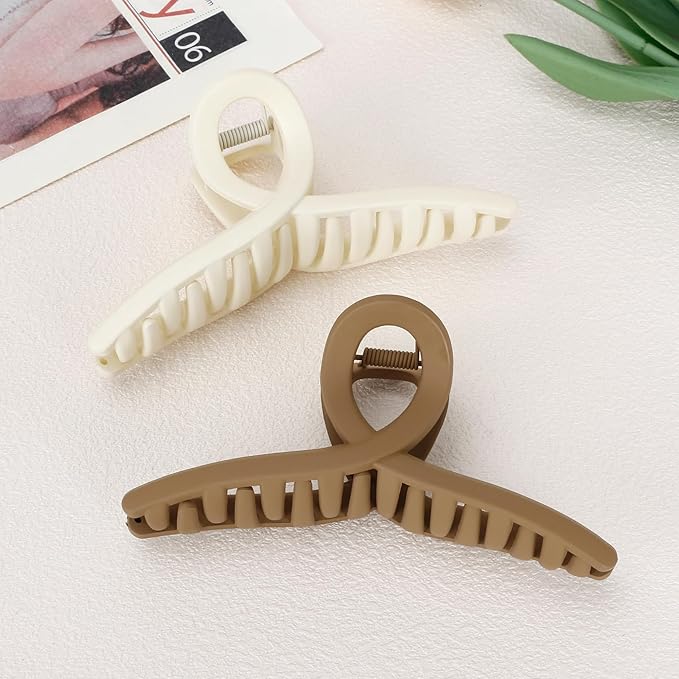 Big Hair Claw Clips Large Matte Butterfly Hair Clips for Women 5.1" Oversize Hair Clip for Long Thick Hair Barrette Accessories for Women's and Girl's 4 PCS (black,light green,pink,khaki)